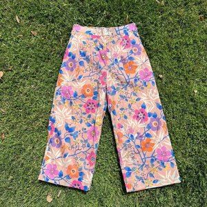 J Crew x Liberty Tana Lawn Wide-Leg Crop Pants Women's Size 6 Pink Floral Print